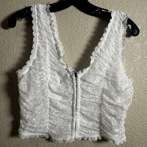 One Clothing Los Angeles White Cropped Lace Stretch Tank Size L